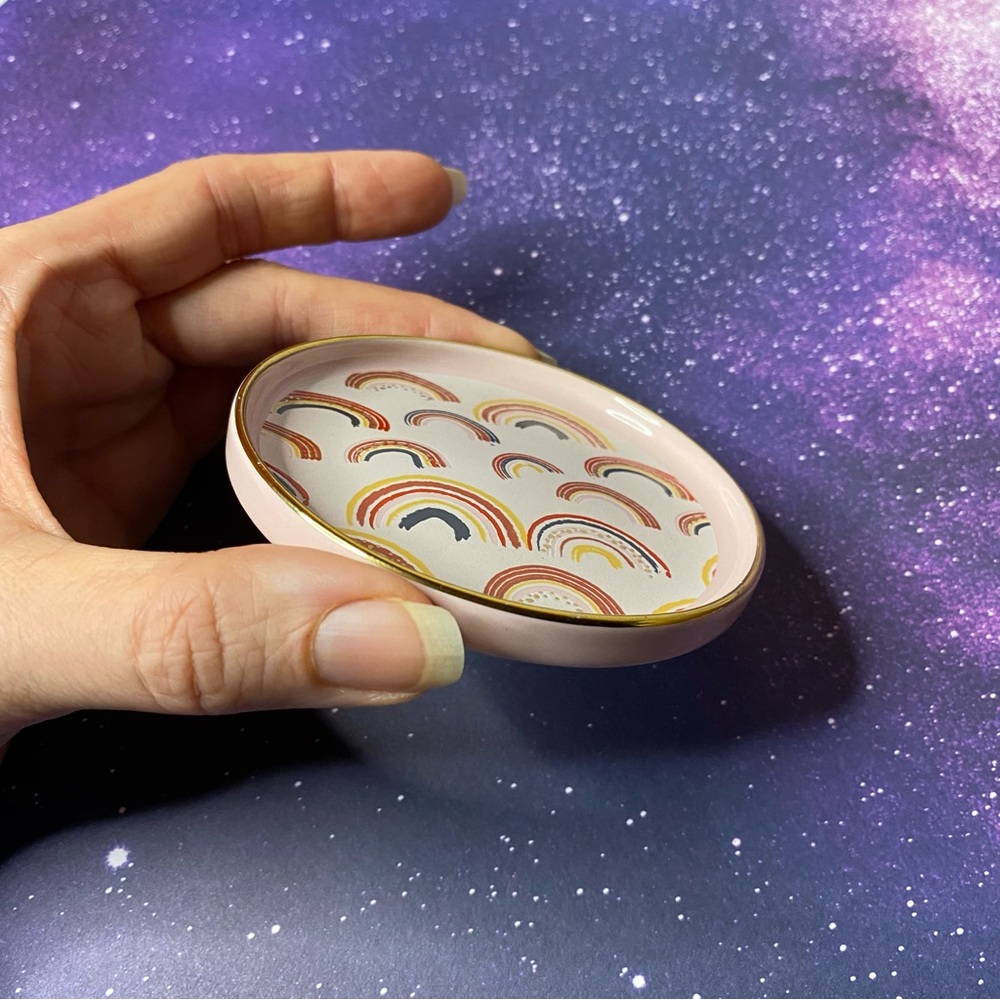 NEW Rainbow Pink Gold Ceramic Jewelry Dish Trinket Holder Gift - Picture 2 of 4